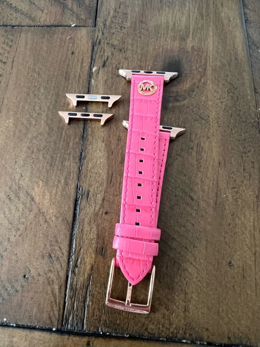 Michael Kors Hot Pink Croc-Embossed Leather Watch Strap with Rose Gold Accents